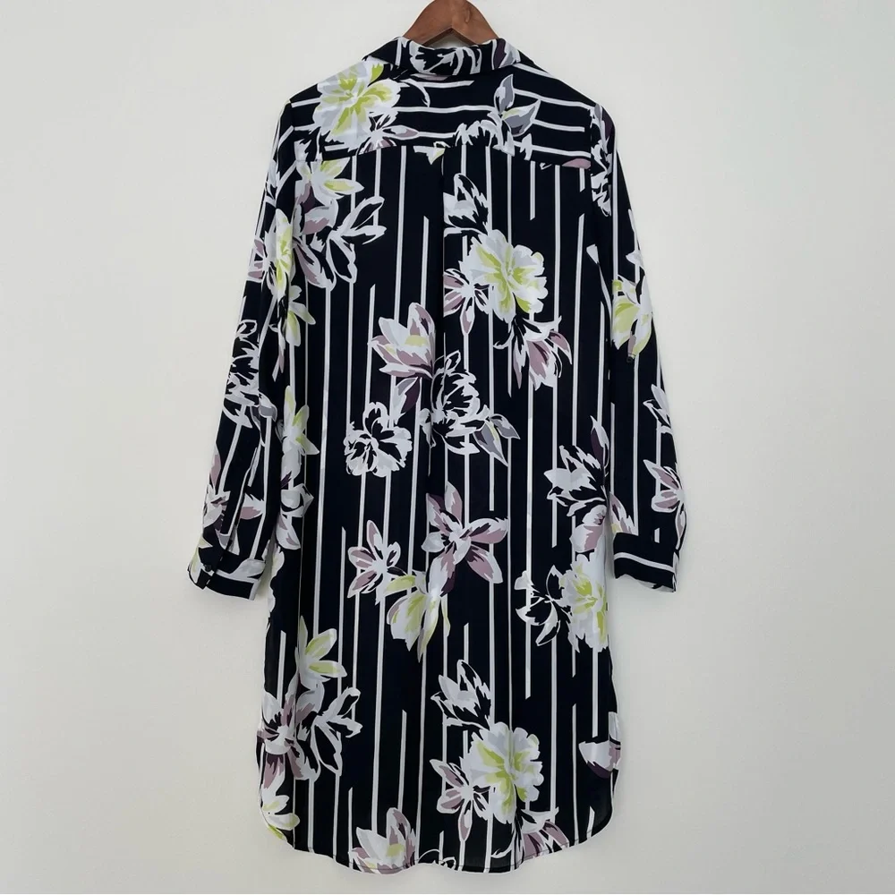 Reitmans Floral Striped Tunic Blouse Medium Side Slits Longline Lightweight - Picture 9 of 12